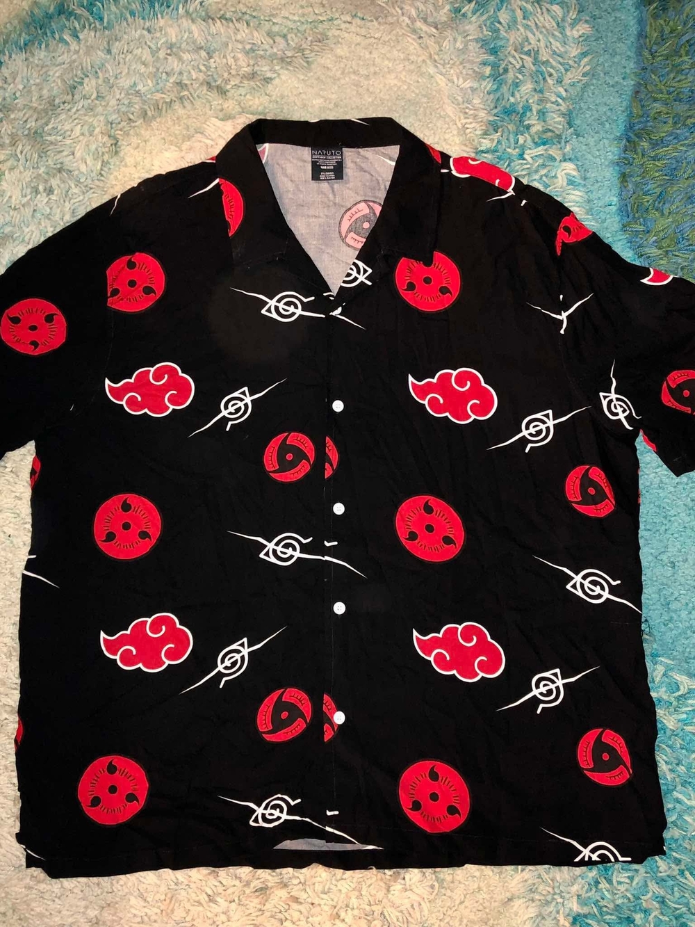 Naruto Shippuden Collection Madara Uchiha Black Rayon Button-Up Shirt 2XL